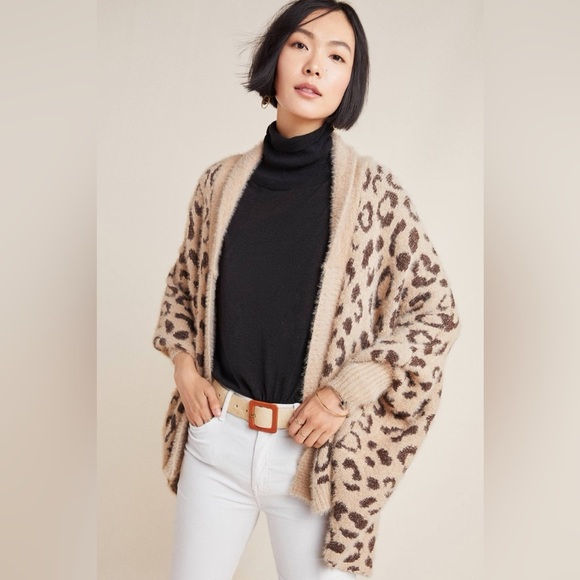Akemi + Kim/Anthropologie Louise Leopard/Animal Print Oversized Wrap Sweater OS - Picture 1 of 15
